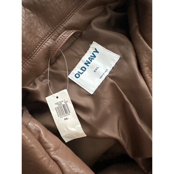 NWT Old Navy Moto Jacket Brown Faux Leather Biker Bomber Waist Belt Size XXL - Picture 8 of 8